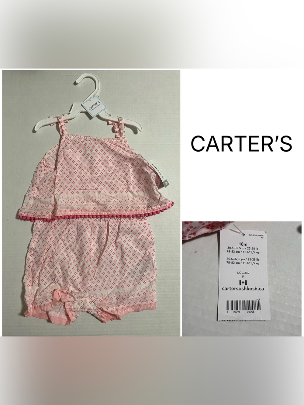 CARTER’S - 18M - NWT - INFANT GIRLS PINK TANK FRINGE ROMPER